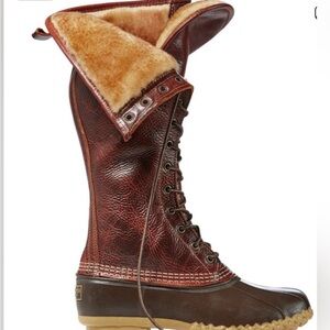 LL Bean Boots Tall Shearling Burgundy Leather NEW Size 6 M Rare!